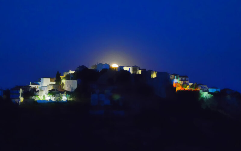 Village on a Hill at Night