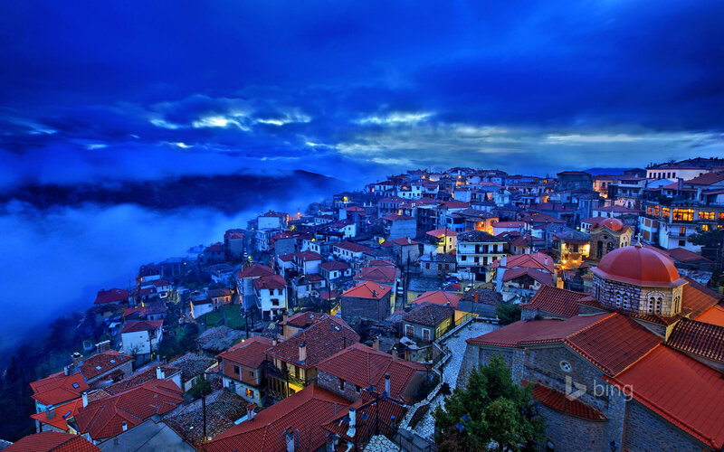 Village on a Hill — Blue, Dramatic