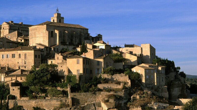 Village on a Hill — Blue, Serene, Afternoon, Photograph, Buildings