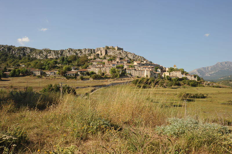 Village on a Hill — Blue, Serene, Afternoon, Photograph, Mountain