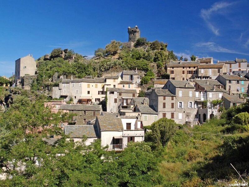 Village on a Hill — Blue, Serene, Afternoon, Photograph