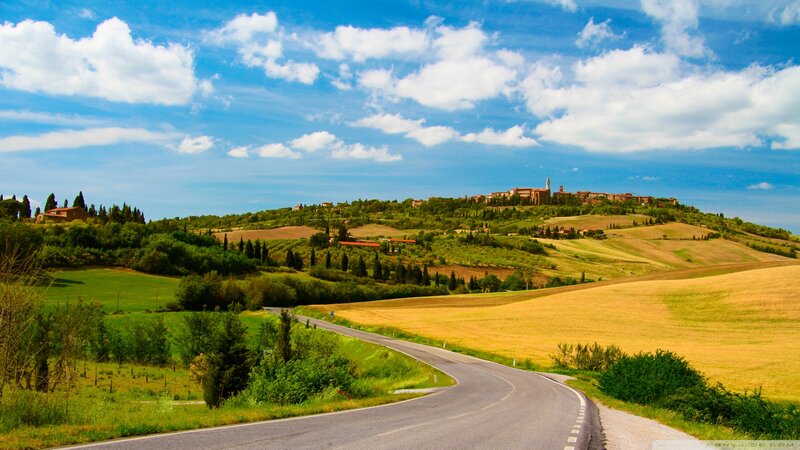 Village on a Hill — Blue, Serene