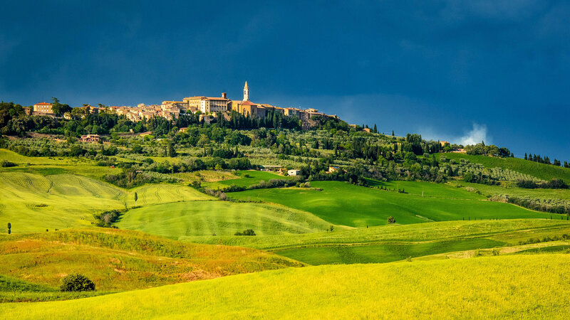 Village on a Hill — Green, Dramatic, Afternoon, Photograph, Hills, Trees