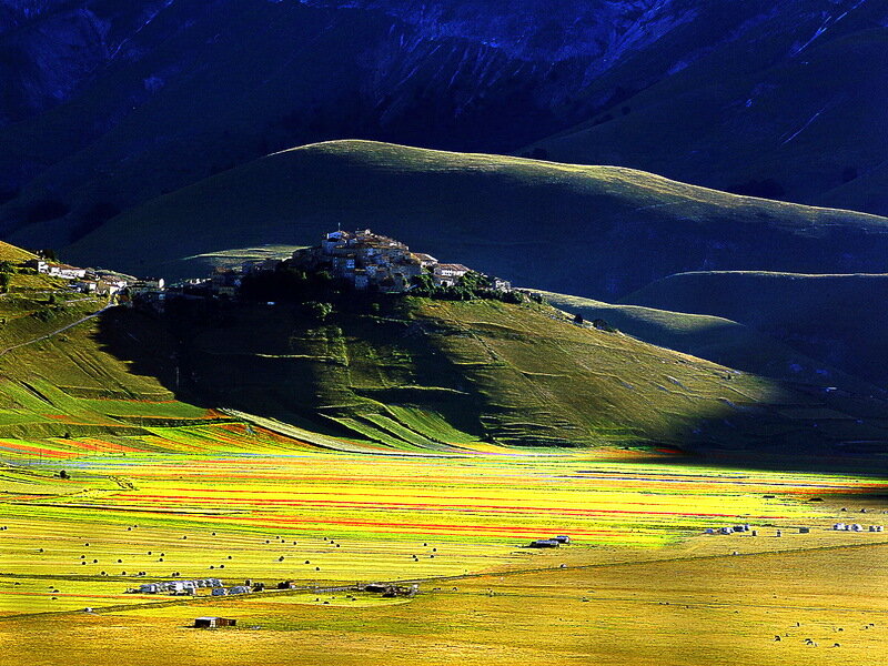 Village on a Hill — Green, Dramatic