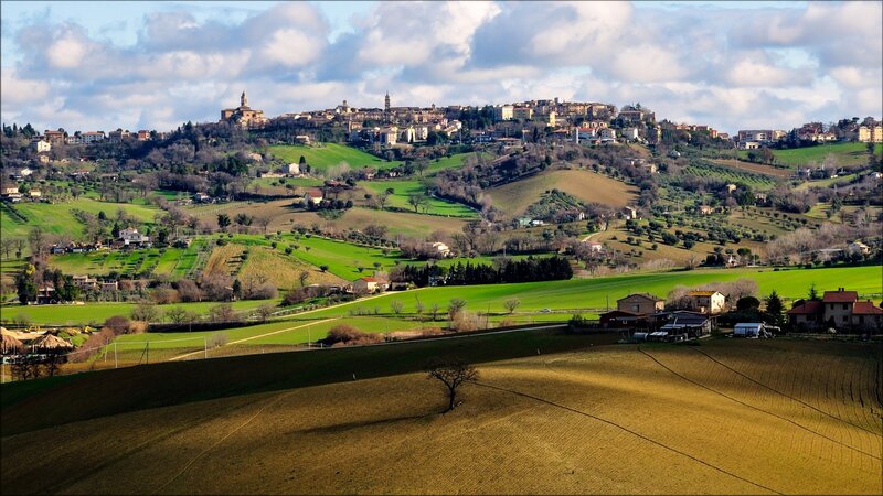 Village on a Hill — Green, Serene, Afternoon, Photograph, Hills, Fields