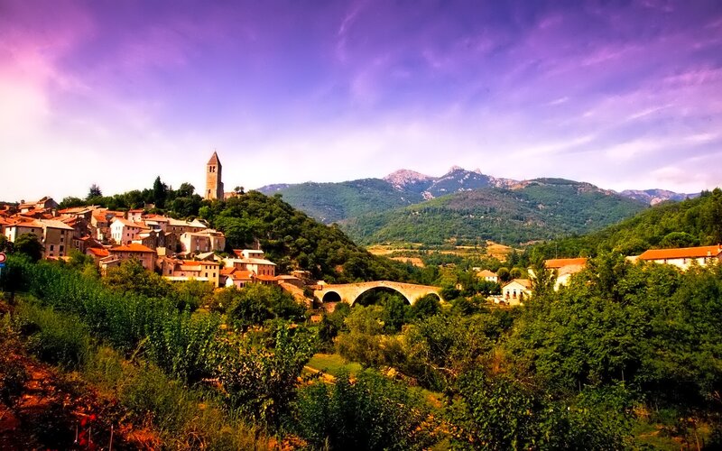Village on a Hill — Purple, Serene
