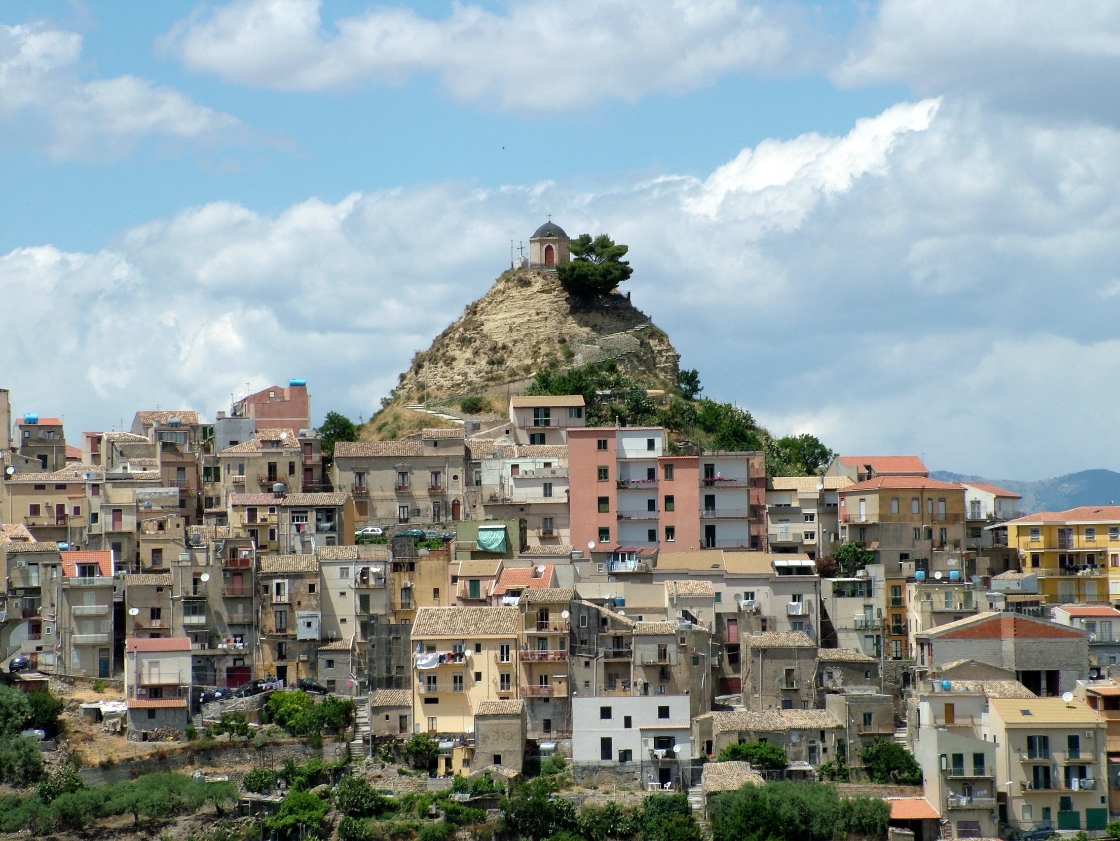 Village on a hill with chapel