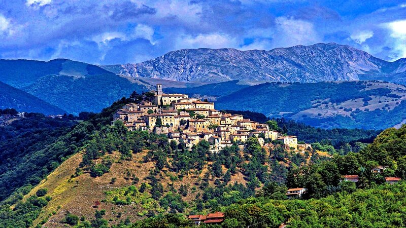 Village on a Hillside — Blue, Dramatic, Afternoon
