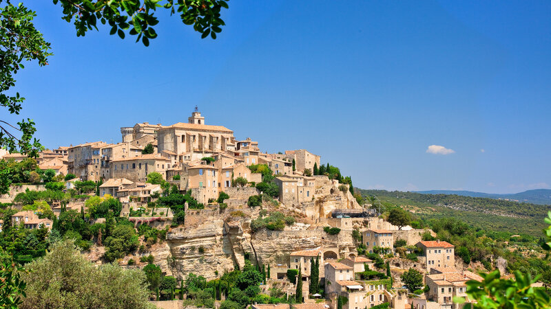 Village on a Hillside — Blue, Serene, Afternoon, Photograph, Buildings