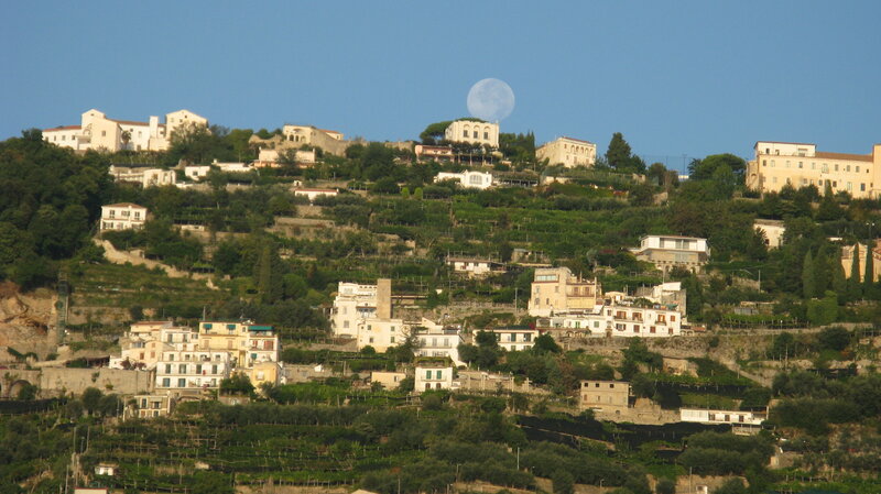 Village on a Hillside — Blue, Serene, Morning