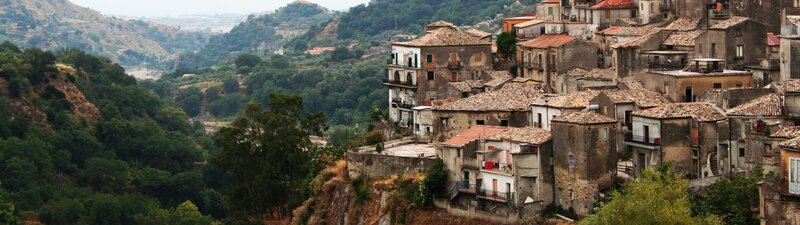 Village on a Hillside — Brown, Serene, Afternoon, Photograph