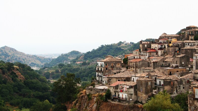 Village on a Hillside — Brown, Serene, Photograph