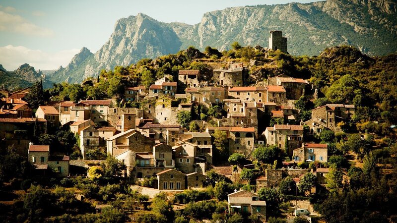Village on a Hillside — Brown, Serene