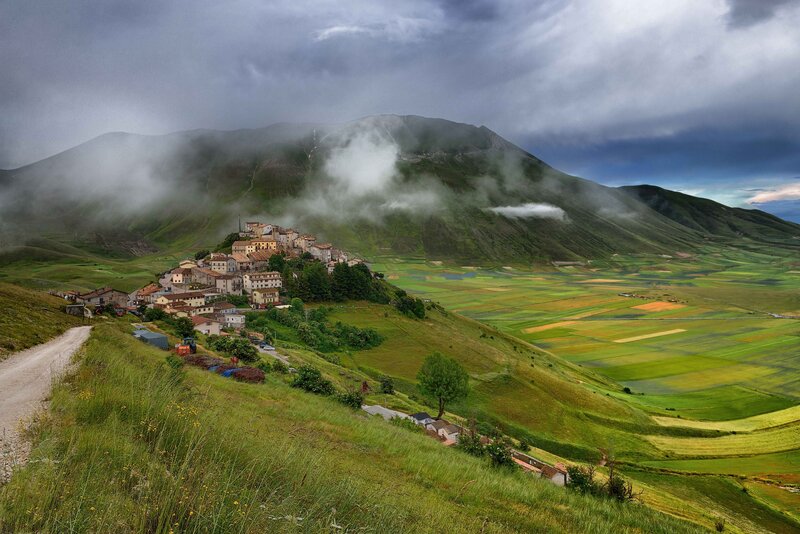 Village on a Hillside — Green, Dramatic, Afternoon