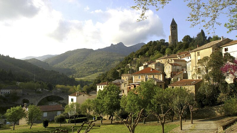 Village on a Hillside — Green, Serene, Afternoon, Photograph, Mountains