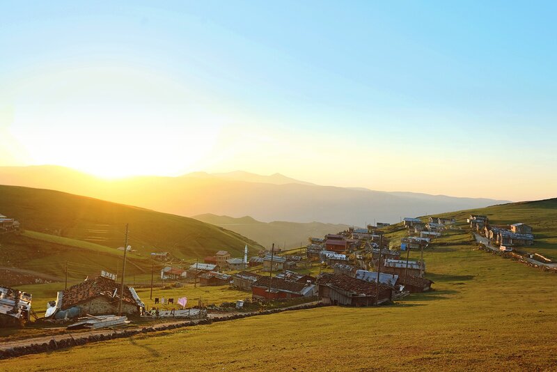 Village on a Hillside — Green, Serene, Sunrise