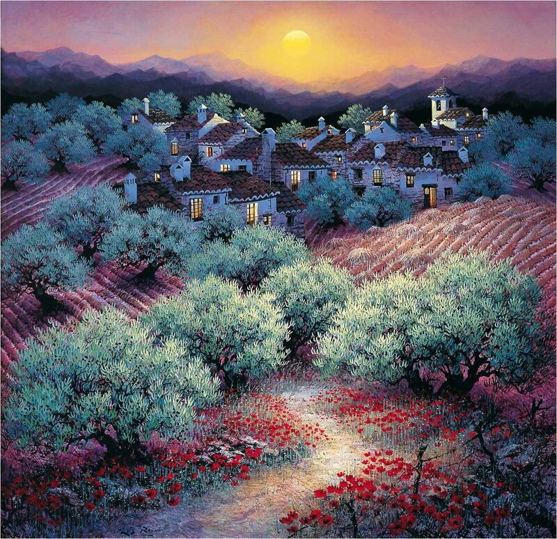 Village on a Hillside — Purple