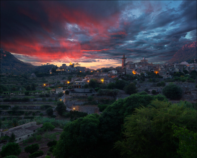 Village on a Hillside — Red