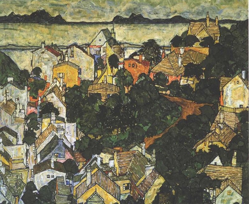 Village on a Hillside — Yellow, Serene