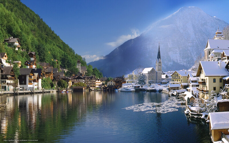 Village on a Lake — Blue, Serene, Winter