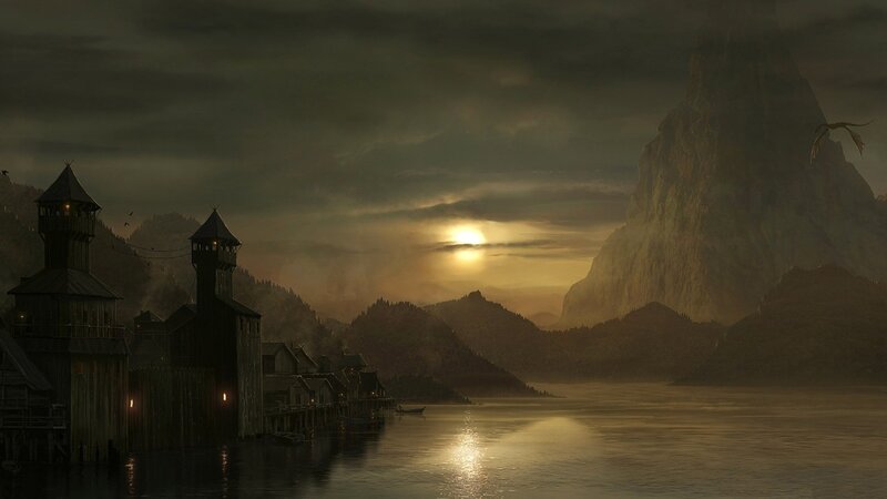 Village on a Lake — Brown