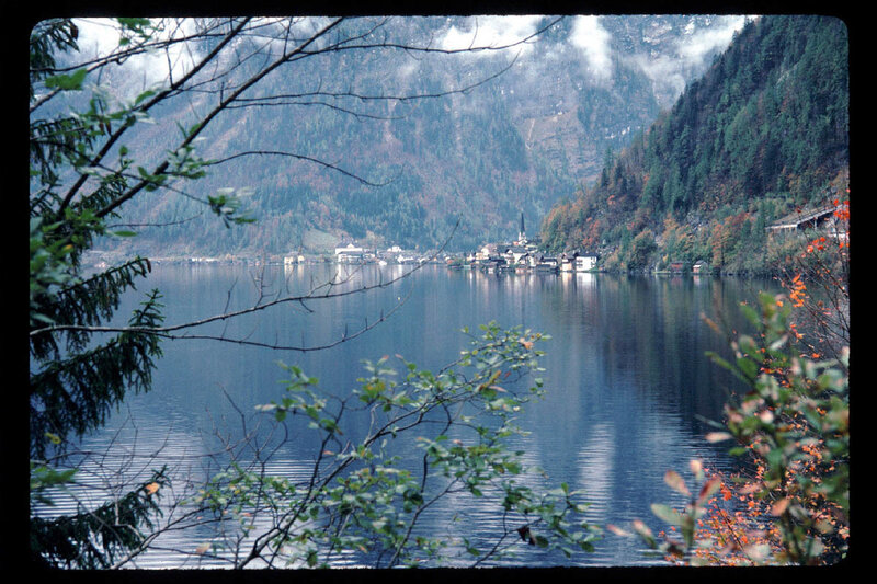 village on a lake in the mountains