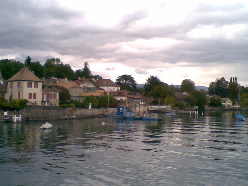 village on a lake shore