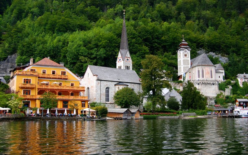 village on a lake shore