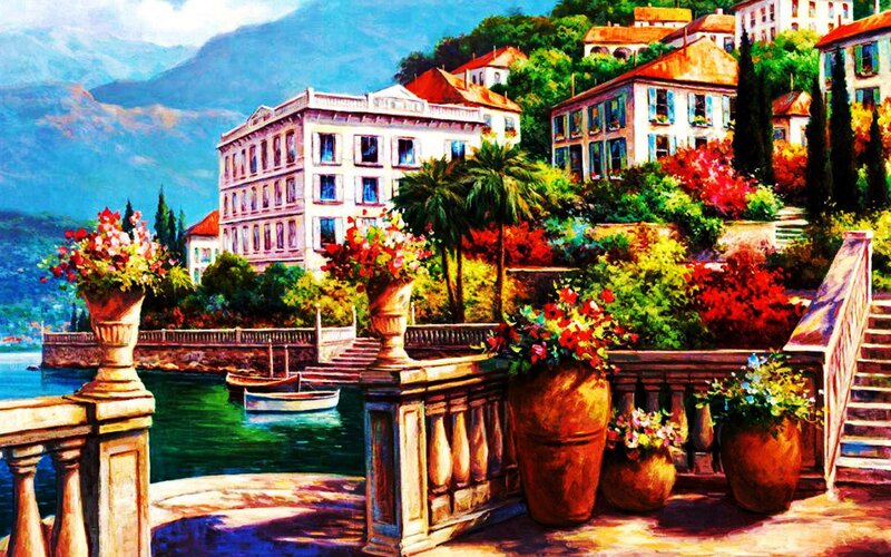 Village on a Lakeside — Blue
