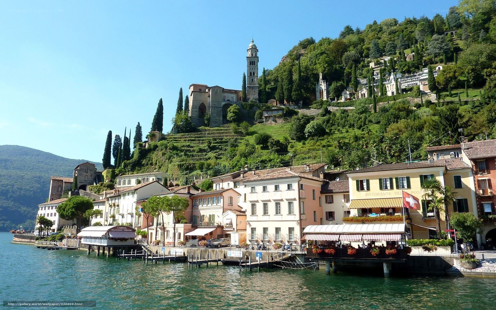 Village on a lakeside hill