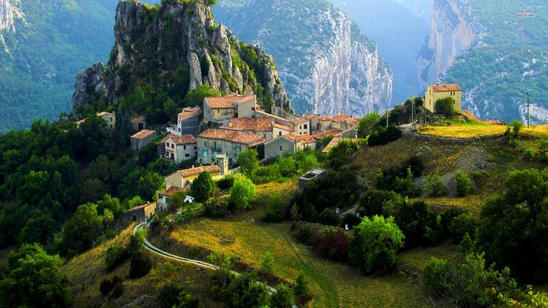 Village on a Mountain Slope — Green