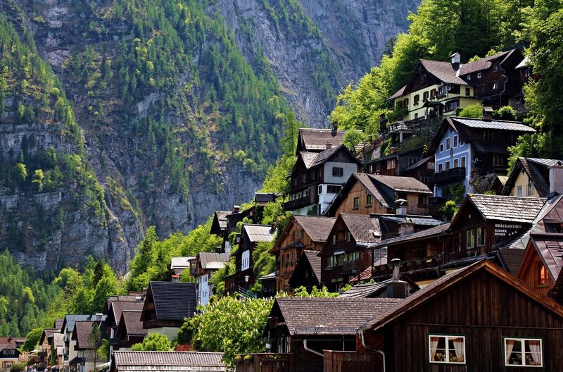 Village on a Mountainside — Brown, Serene, Summer