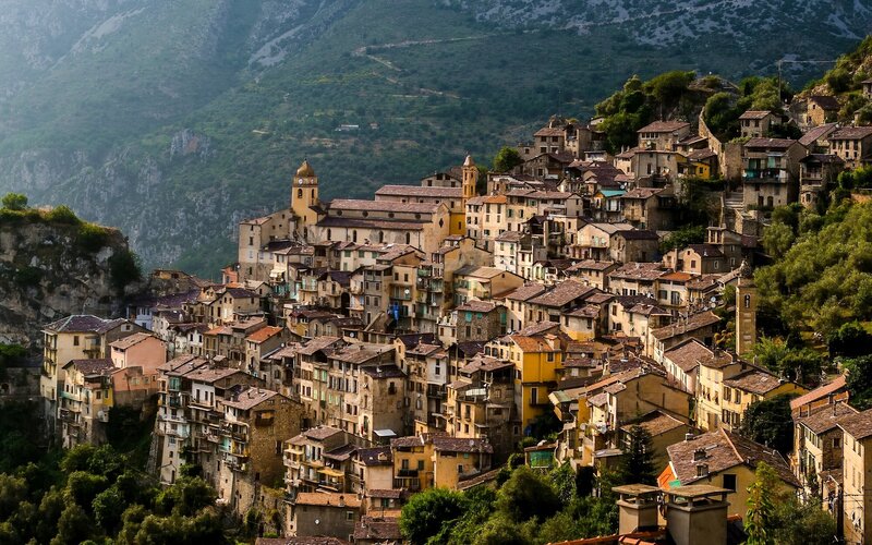 Village on a Mountainside — Brown, Serene