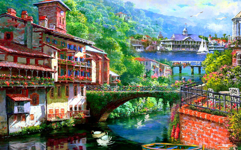 Village on a River — Green