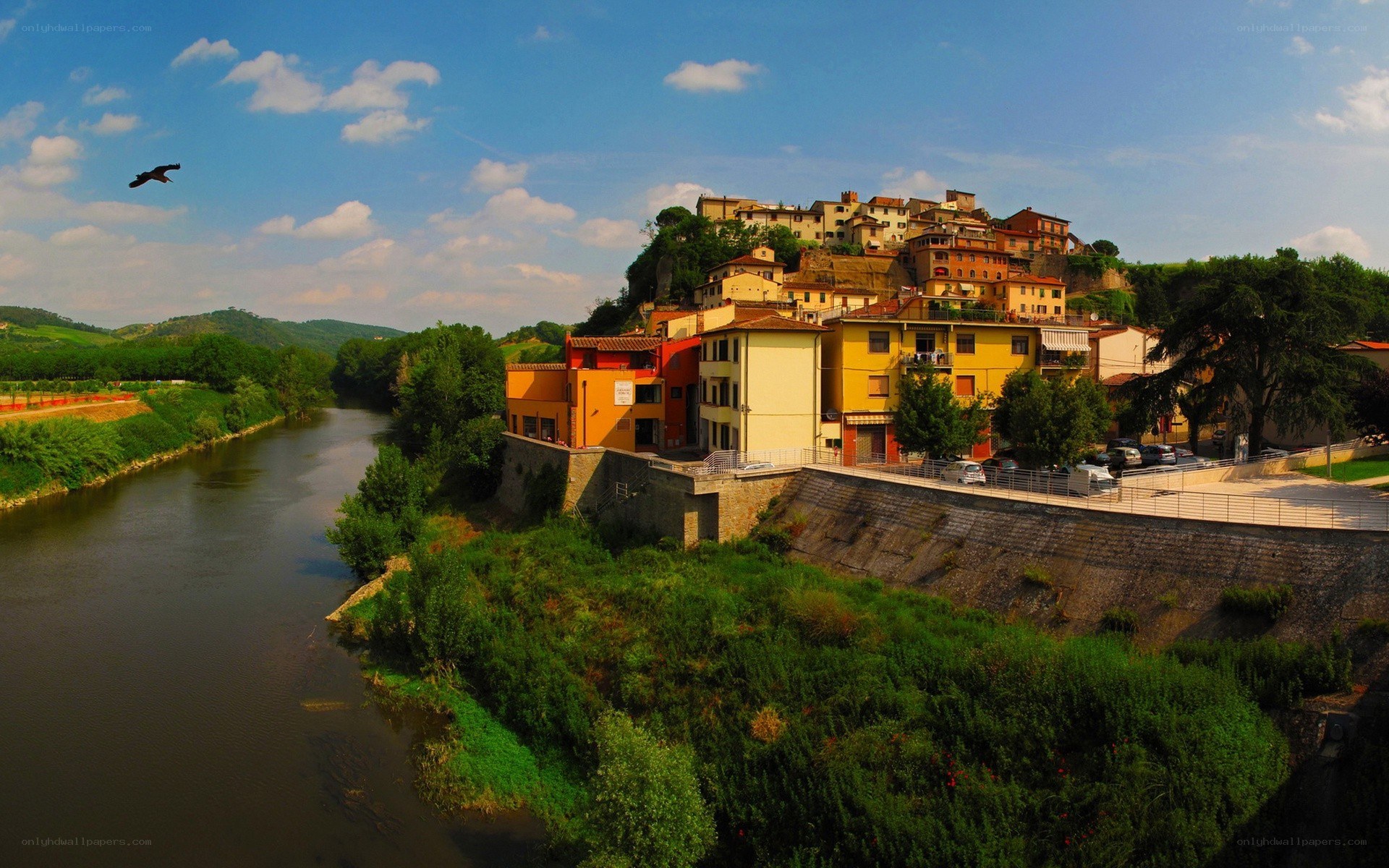 Village on a river hillside