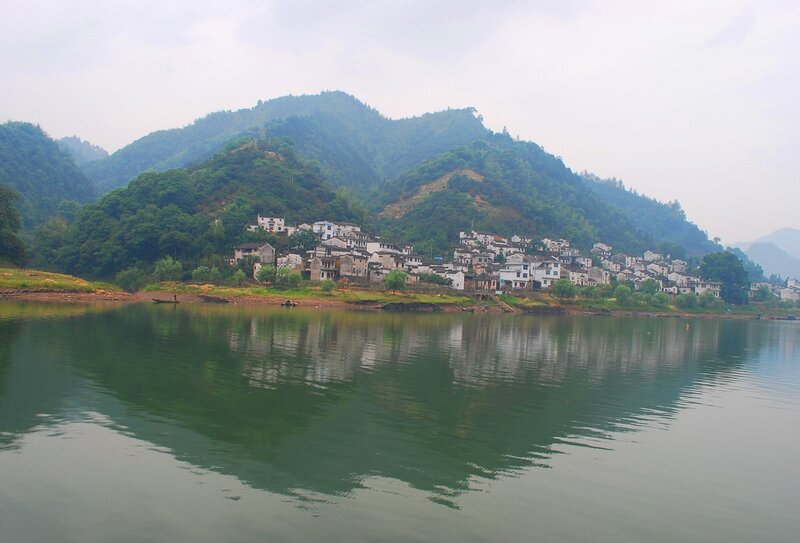 village on a riverbank