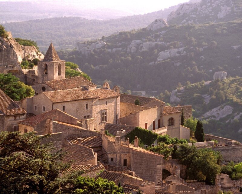 village on a rocky hillside