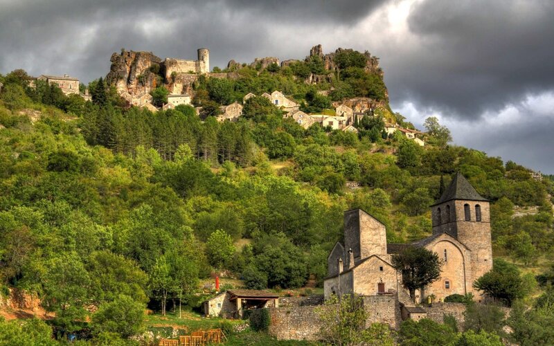 Village on a rocky hillside