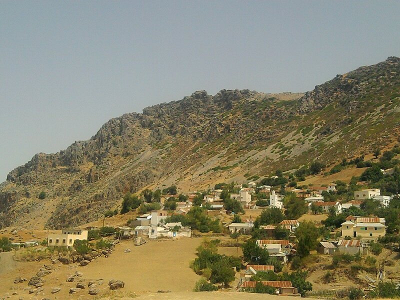 village on a rocky hillside