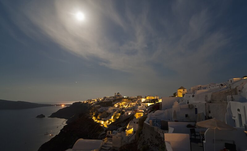 Village on Cliff at Night
