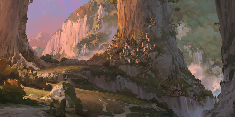 Village on Cliffside — Purple
