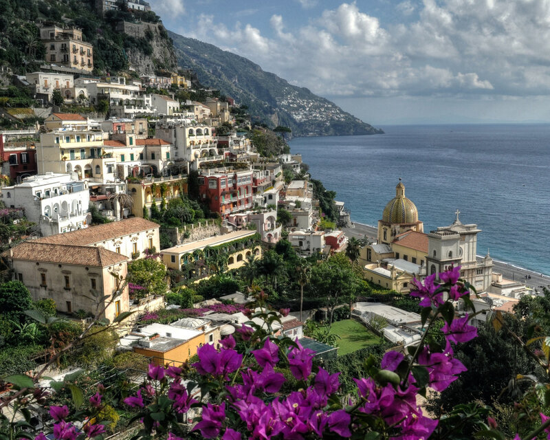Village on Coastal Cliff — Blue