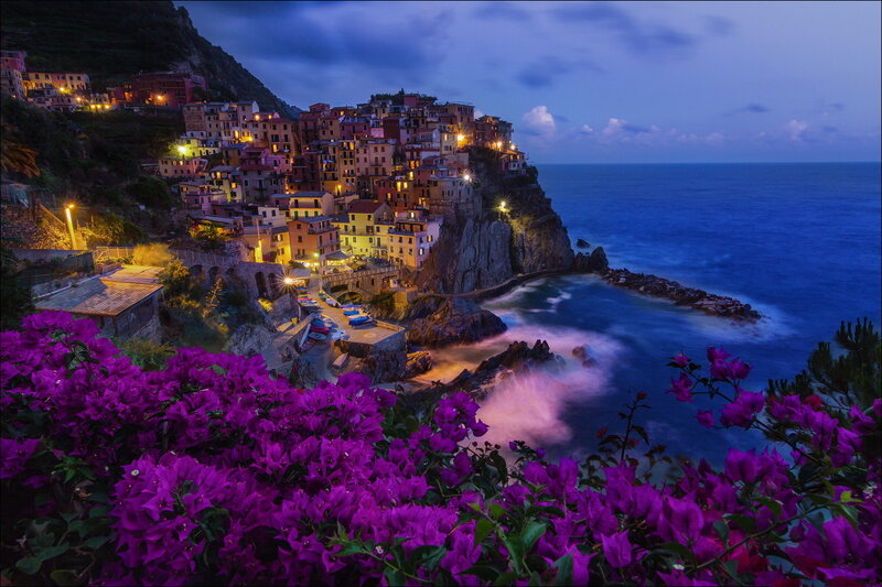 Village on Coastal Cliff — Purple