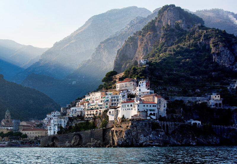 Village on Coastal Cliff — White