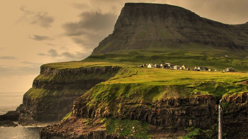 Village on Green Cliffs — Dramatic