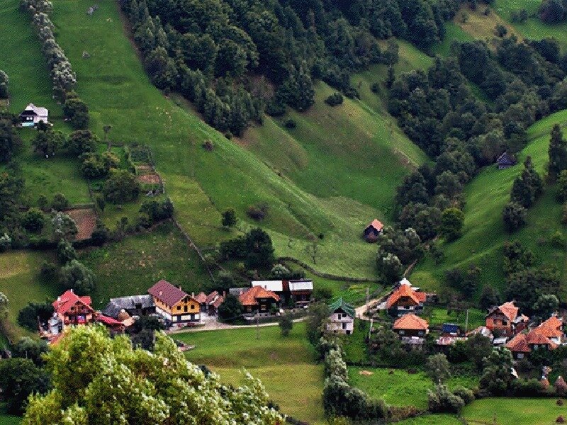 Village on Green Hills — Serene, Afternoon, Photograph
