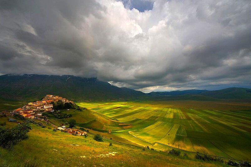 Village on Hillside — Green
