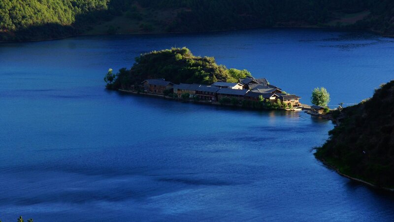 Village on Lake Island — Blue