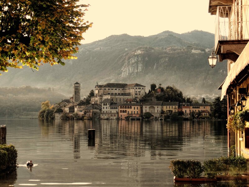 Village on Lake Island — Brown