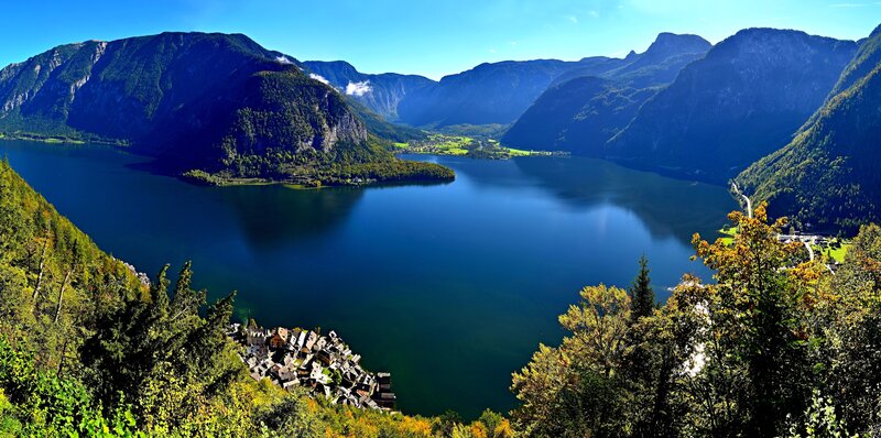 Village on Lake Shore — Blue, Serene, Summer
